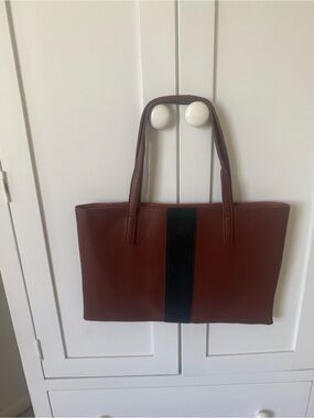 Vince Camuto Brown Tote with Black Center Stripe